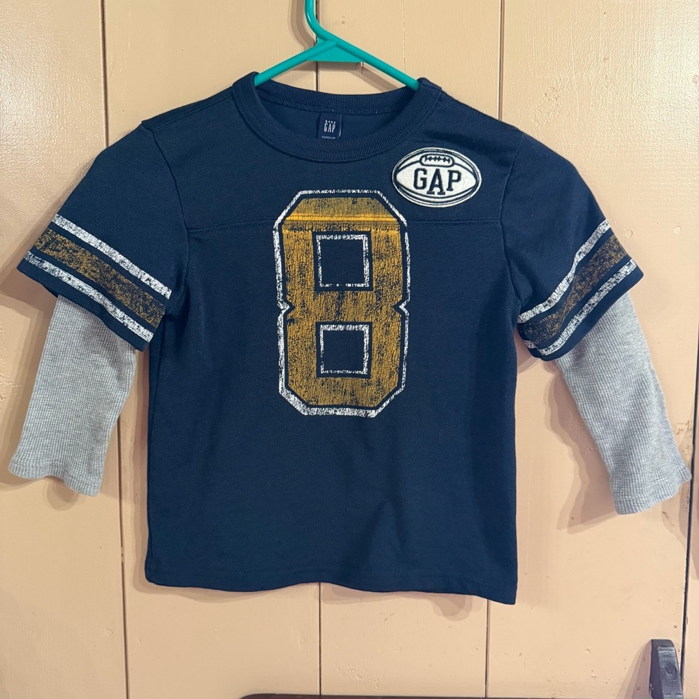 GAP Kids Navy and Gray Long Sleeve Tee with Gold Number - Picture 1 of 6